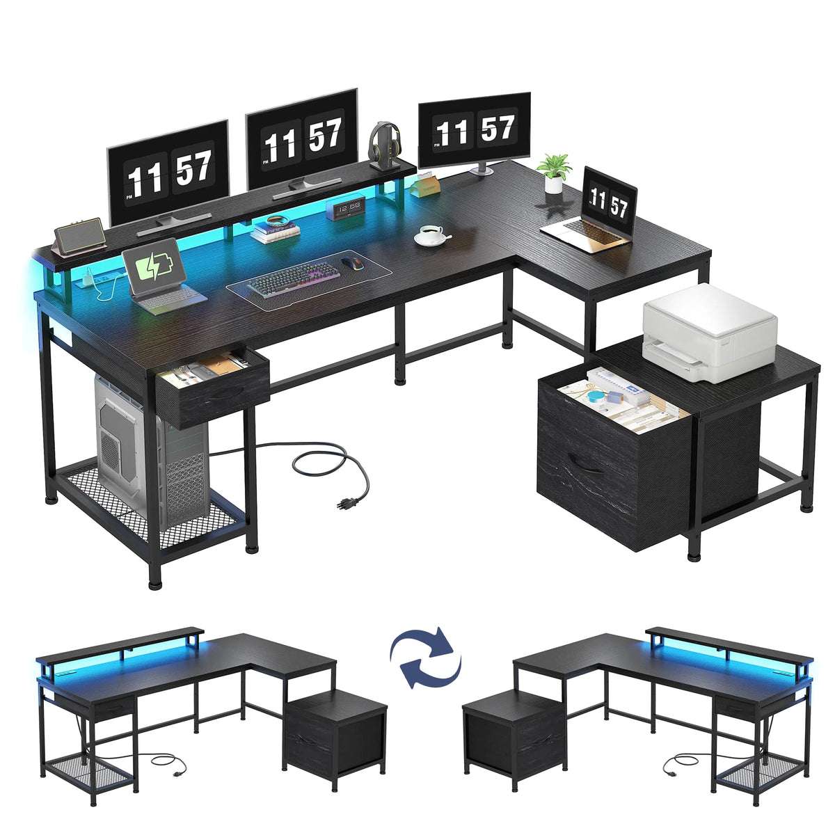EnHomee L Shaped Gaming Desk With Reversible Corner