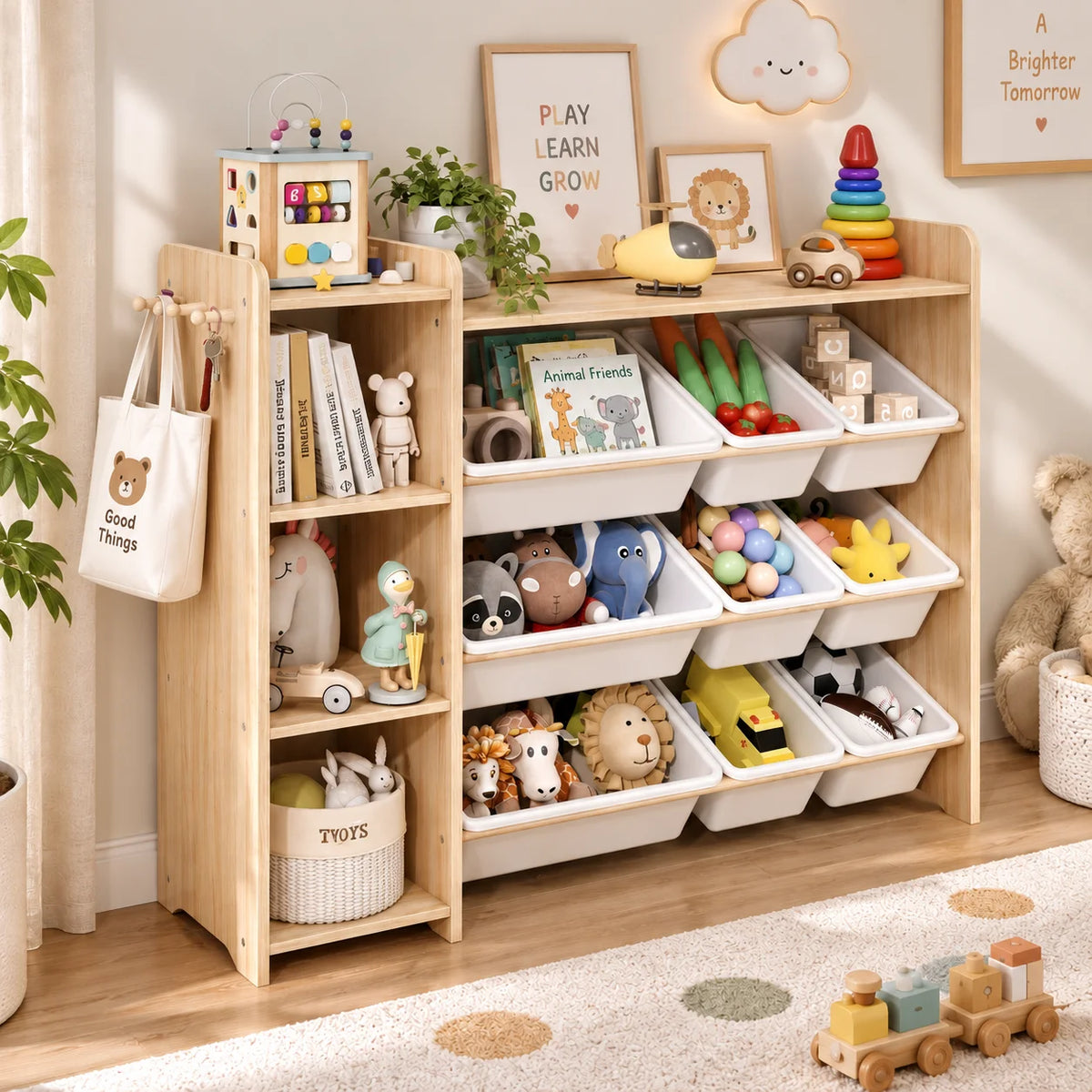 Kids Toy Storage Organizer with Three Tiers and Nine Bins