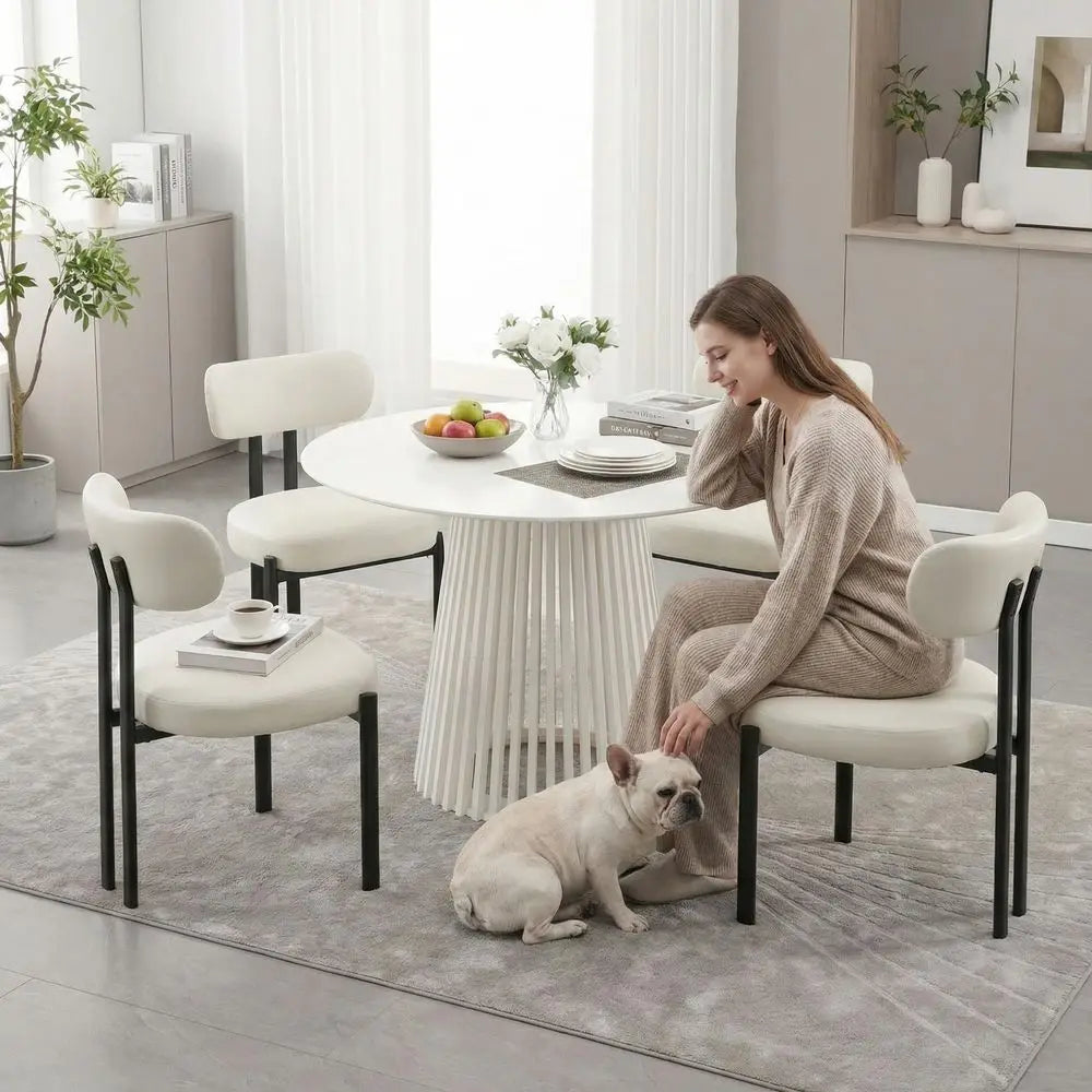 XMSJ Faux Leather Dining Chairs With Curved Backs And Metal Legs