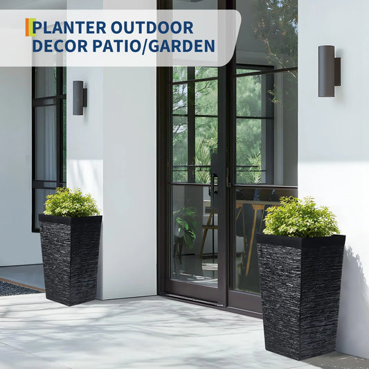 22.5'' Tall Planters Set Of 2, Self Watering Outdoor Indoor Front Porch Planter Pots With Drainage Holes & Water Monitor System
