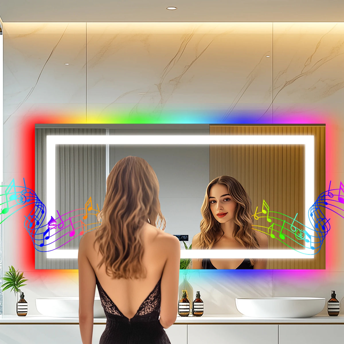 Wisfor LED Bathroom Mirror With Lights Anti Fog RGB Backlight