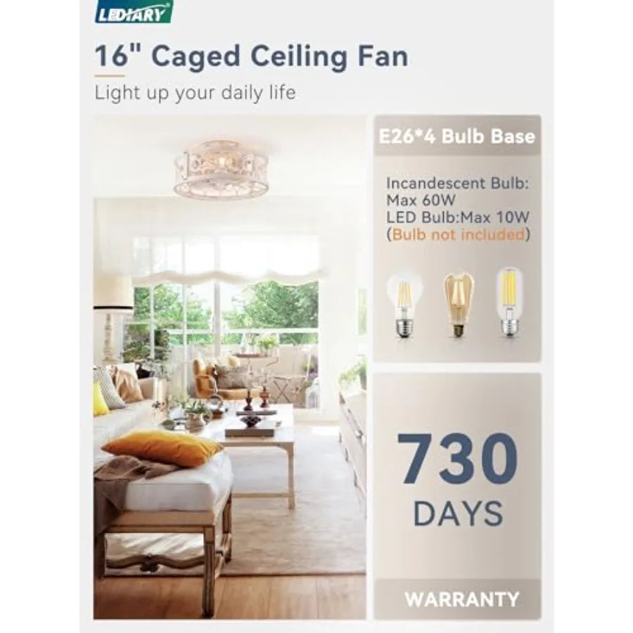 Caged Ceilg Fan with Light and Remote, Small Low Profile Ceilg Fans with Lights, 6 Speed and Reversible Farmhouse Flush Mount C