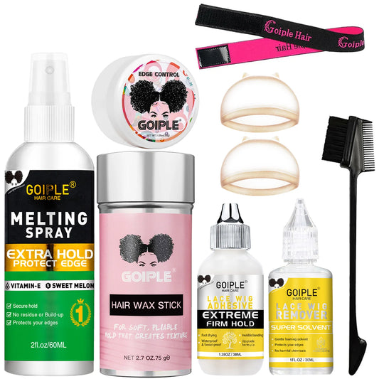 Goiple Wig Installation Kit Set Waterproof Lace Glue with Edge Control Gel Hair Wax Stick Hair Banding Glue Wig Supplies Tools