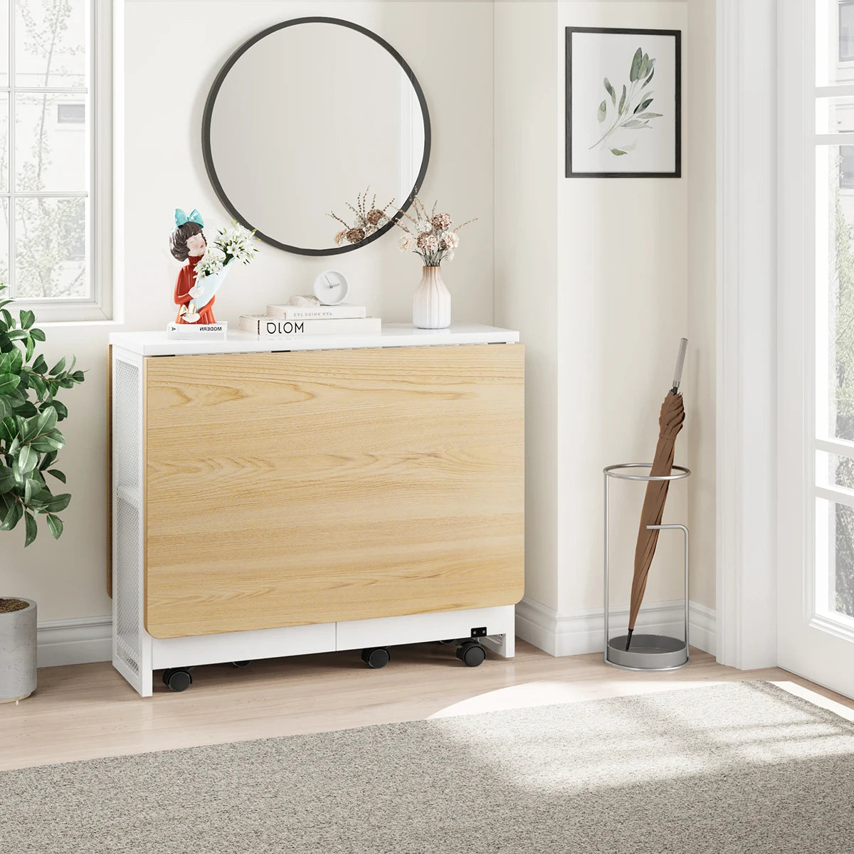 HiMISS Foldable Rolling Computer Desk With Storage Cabinet And Wheels