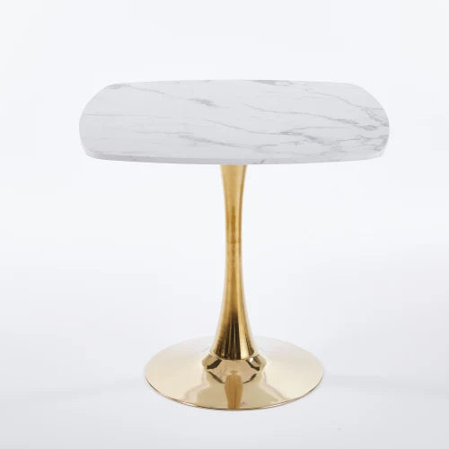 31.5" Square Tulip Dining Table - Modern Mid-Century, White MDF Top & Golden Metal Base for 2-4, Living Room Apartment