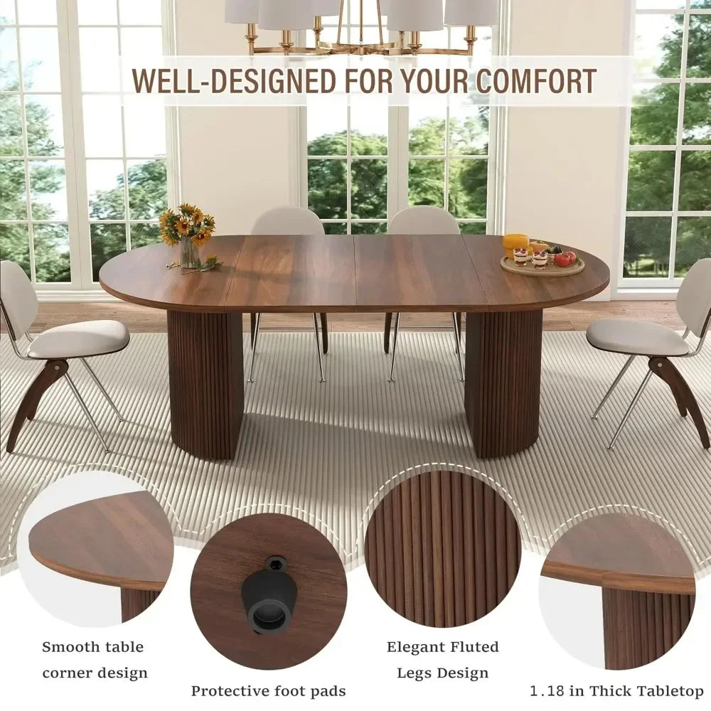 Extendable Dining Table With Fluted Base For Modern Farmhouse Interiors