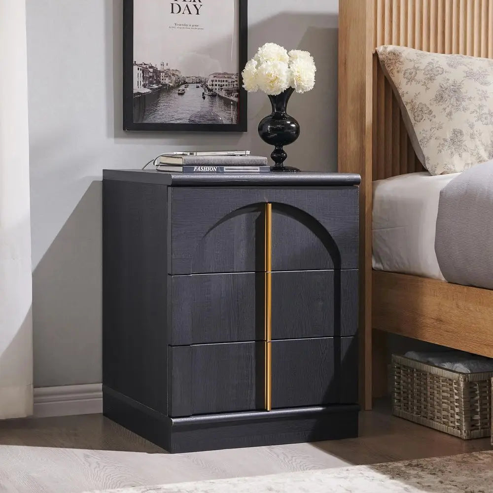 XMSJ Arched Nightstand Set with Charging Station and Three Drawers