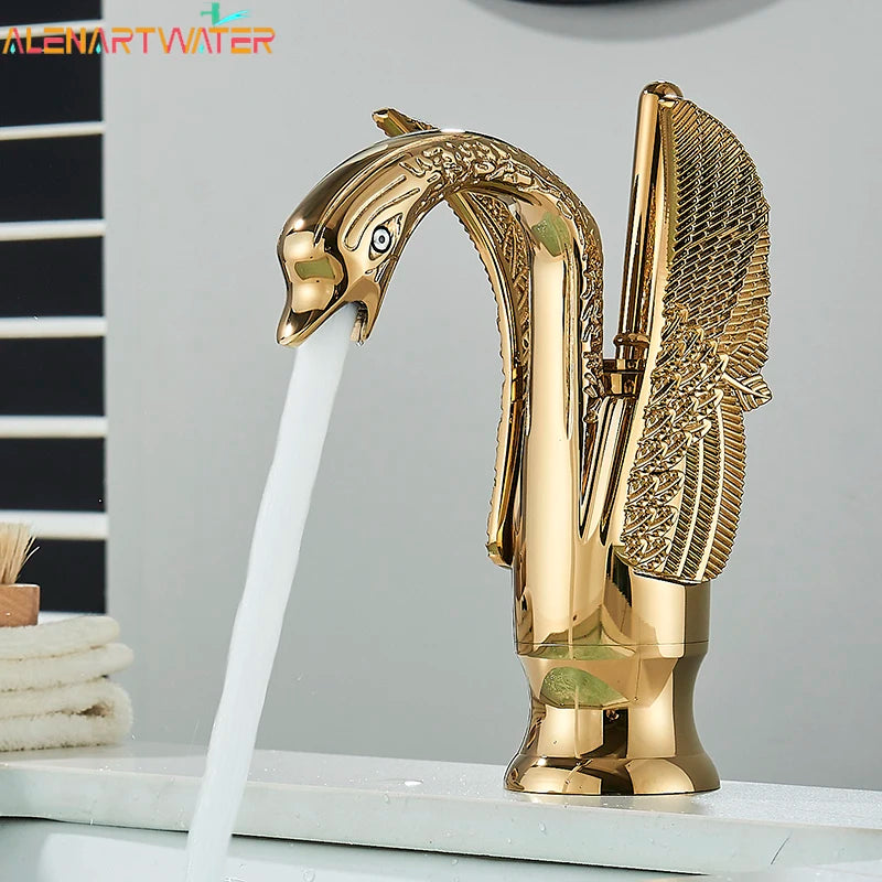 ALENARTWATER Swan Shape Single Handle Bathroom Sink Mixer Faucet