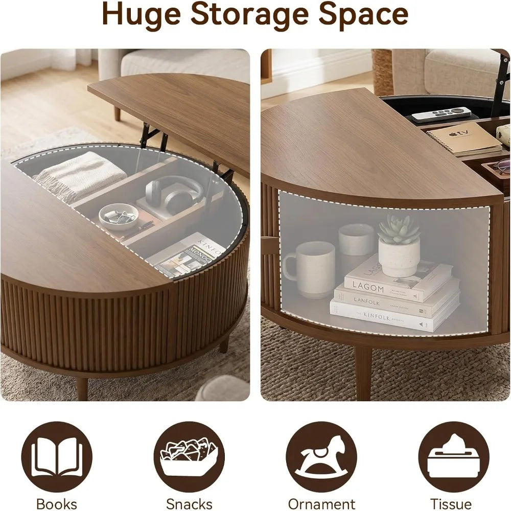 Mid Century Modern Coffee Table With Hidden Storage Sliding Door