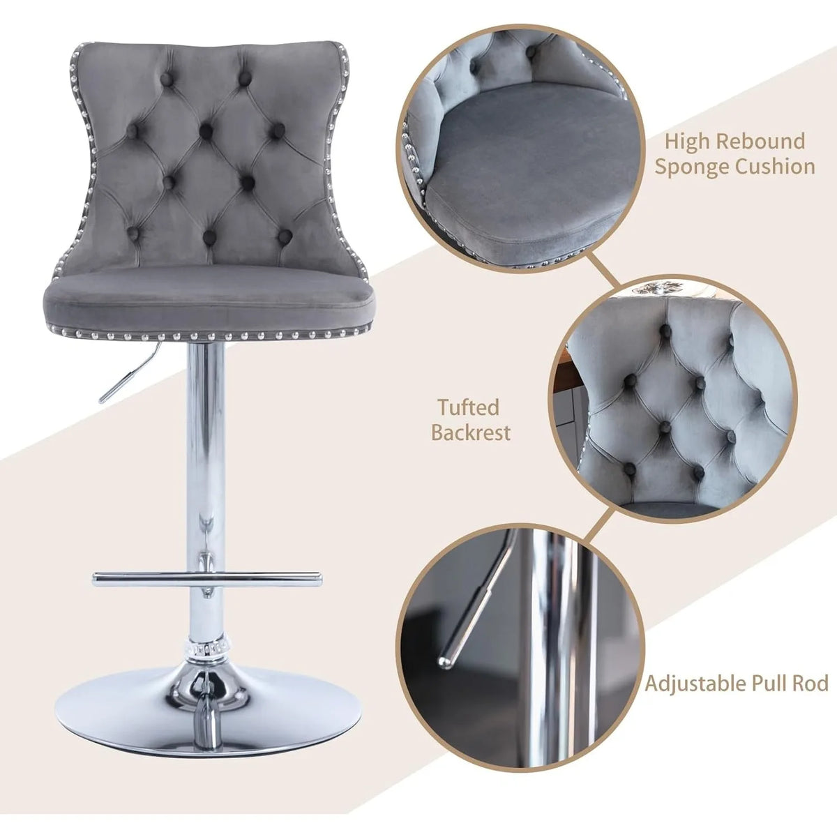 XIUWO Velvet Counter Height Barstools Set Of 4 With Swivel
