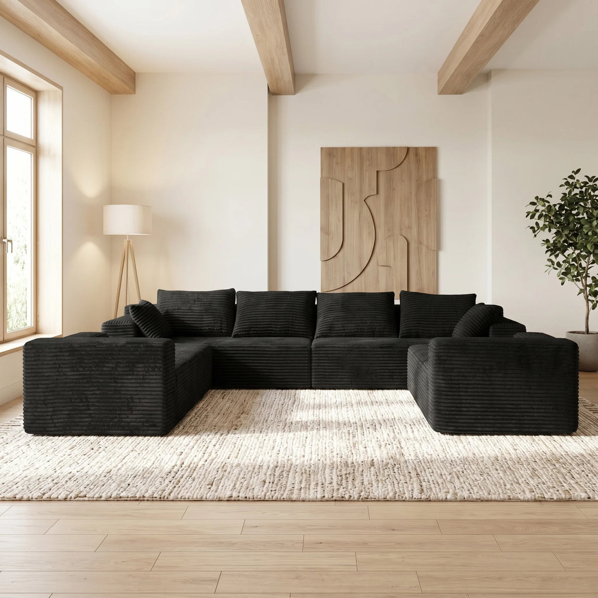 U-Shaped Corduroy Sectional Sofa With Deep Seat Cloud Comfort