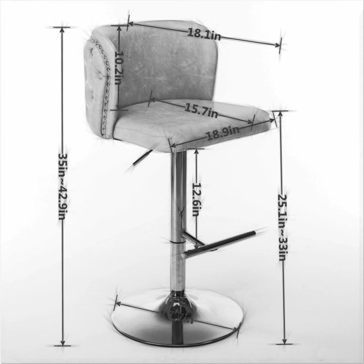 TWISTER.CK Swivel Bar Chairs PU Upholstered Bar Stools Gold Nailheads
