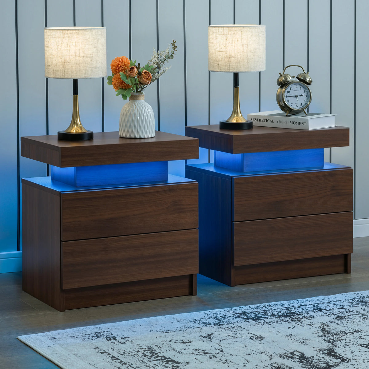 Cubehom Nightstand Set Of 2 With LED Drawers And Lighting
