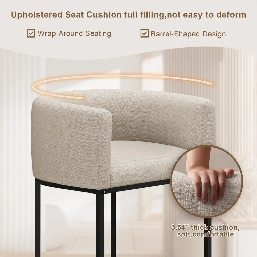 Modern Barrel Stools Set Of 2 Cushioned Backrest Kitchen Island