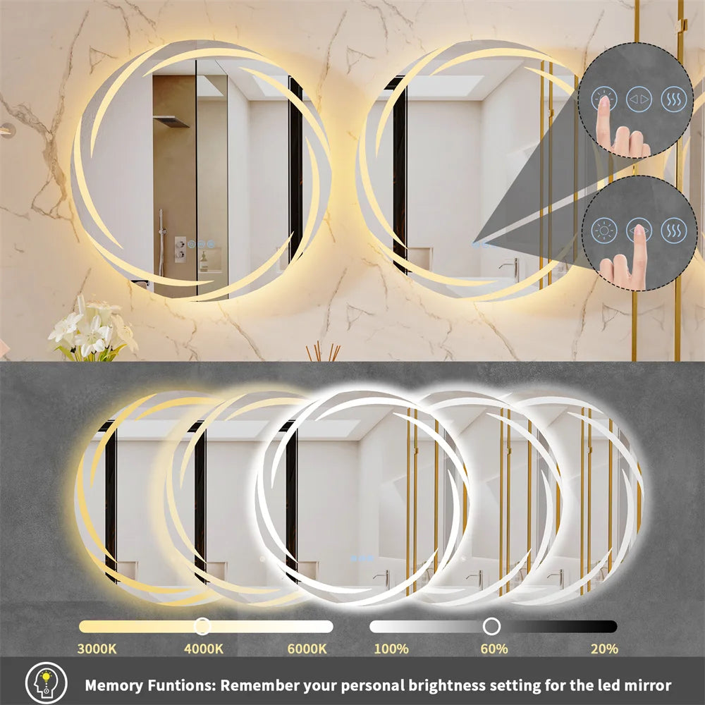 LUVODI Modern LED Bathroom Wall Mirror with Circle Backlight Illuminated Vanity Mirror with Defogging Feature for Bath
