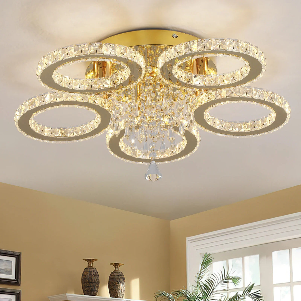 VETRULUS Modern LED Ceiling Light Crystal Chandelier For Living Room