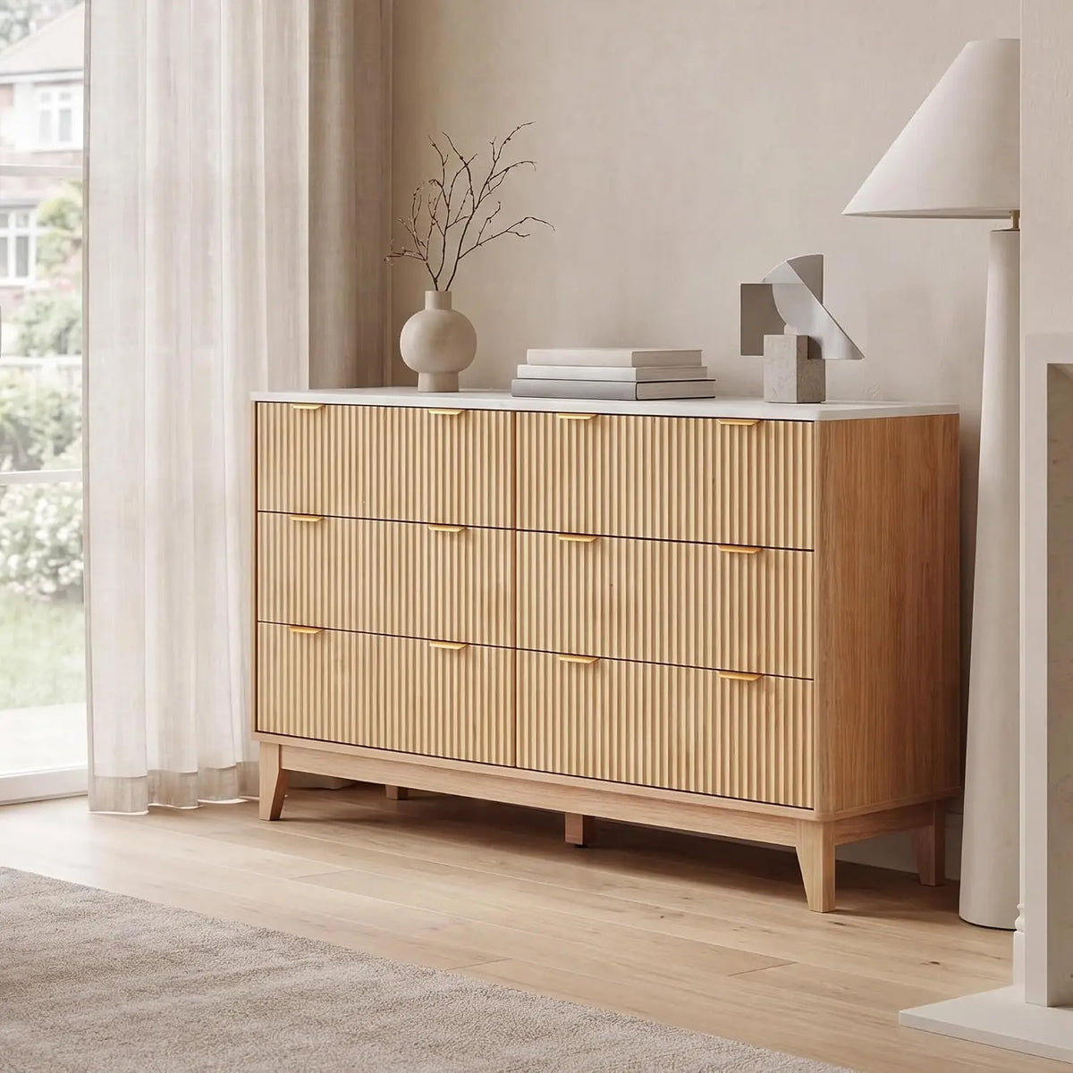 Fluted Storage Dresser With Gold Handles And Anti Tip Design