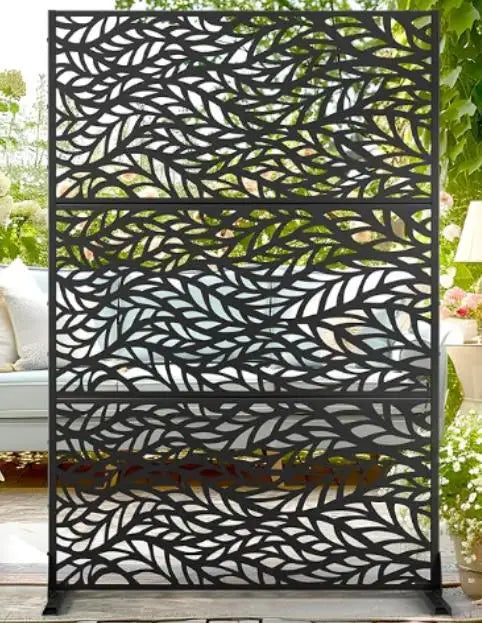 Freestanding Metal Privacy Screen Panel, 3-Panel Outdoor Decorative Divider with Stand,Weatherproof Fence for Patio Garden Deck