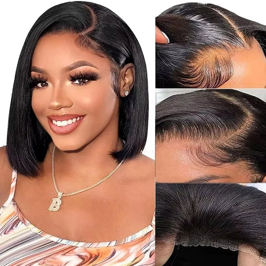 100% Virgin Human Hair Bob Wigs Straight 3x1 T Part HD Lace Closure Wig 1B Natural Black 8 to 16 Inch Glueless Wear and Go