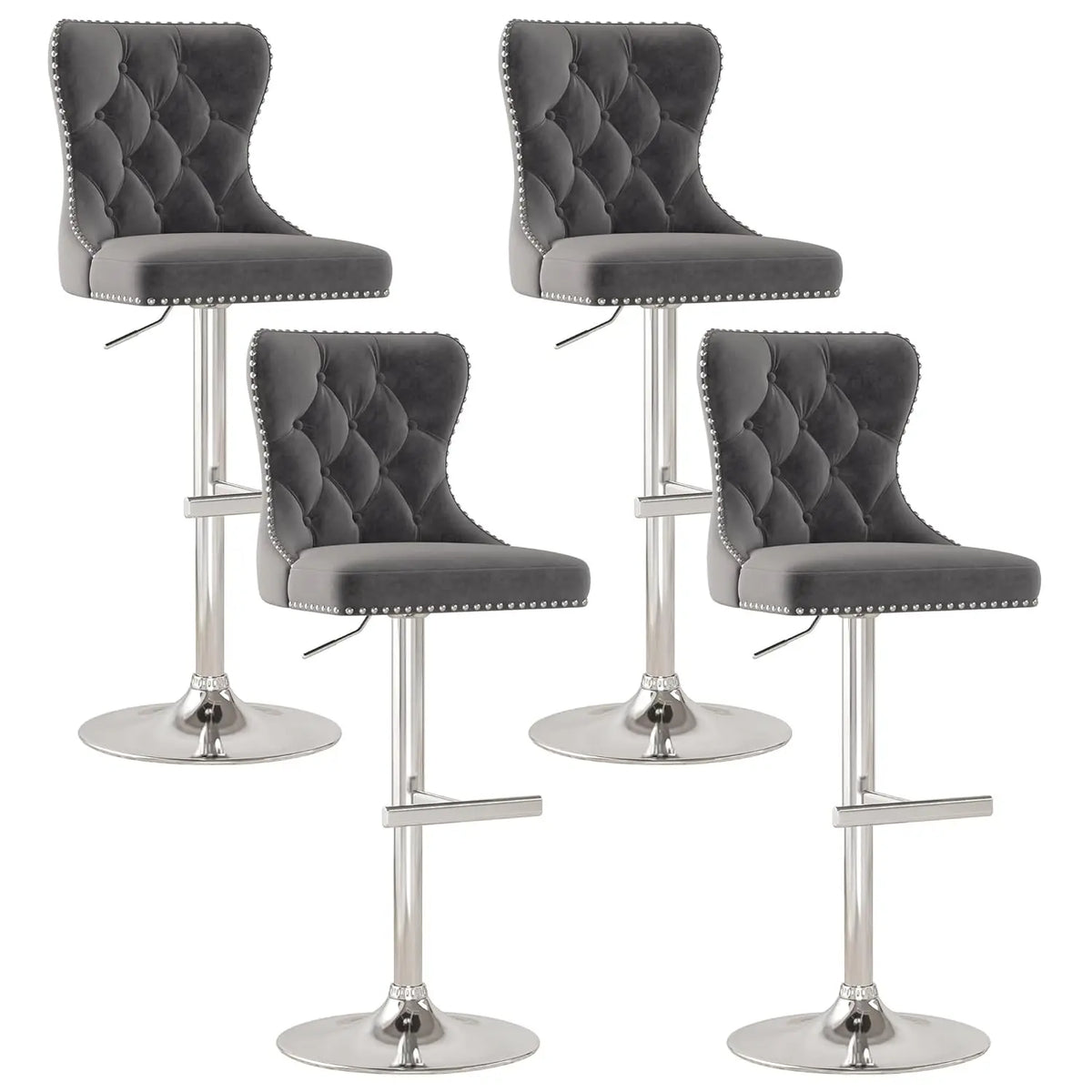 Velvet Swivel Counter Height Bar Stools Set 4 Tufted Back Nailheads Gold Base Kitchen Pub, Custom