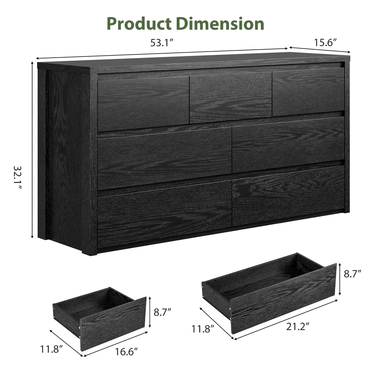 GAOMON Modern 7 Drawer Wooden Dresser With Spacious Storage