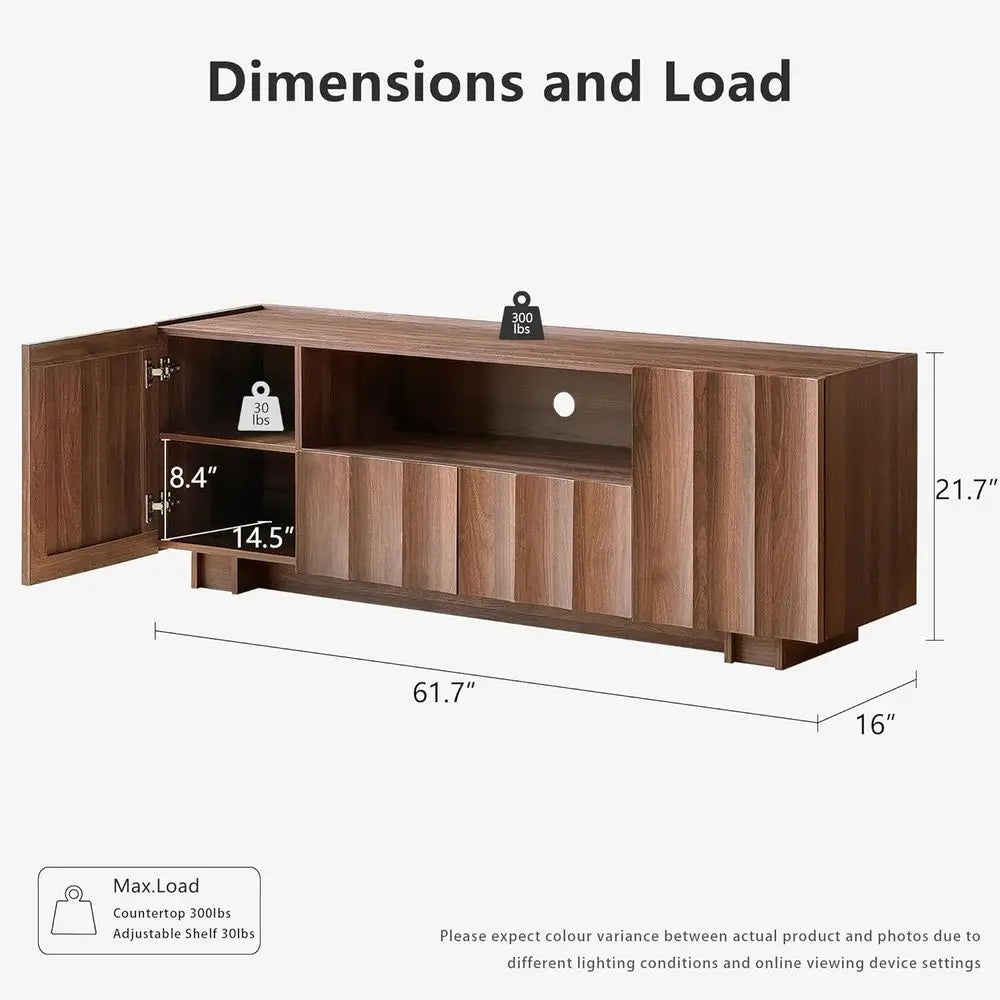 TV Stand With Wave Design And Adjustable Shelves Media Console