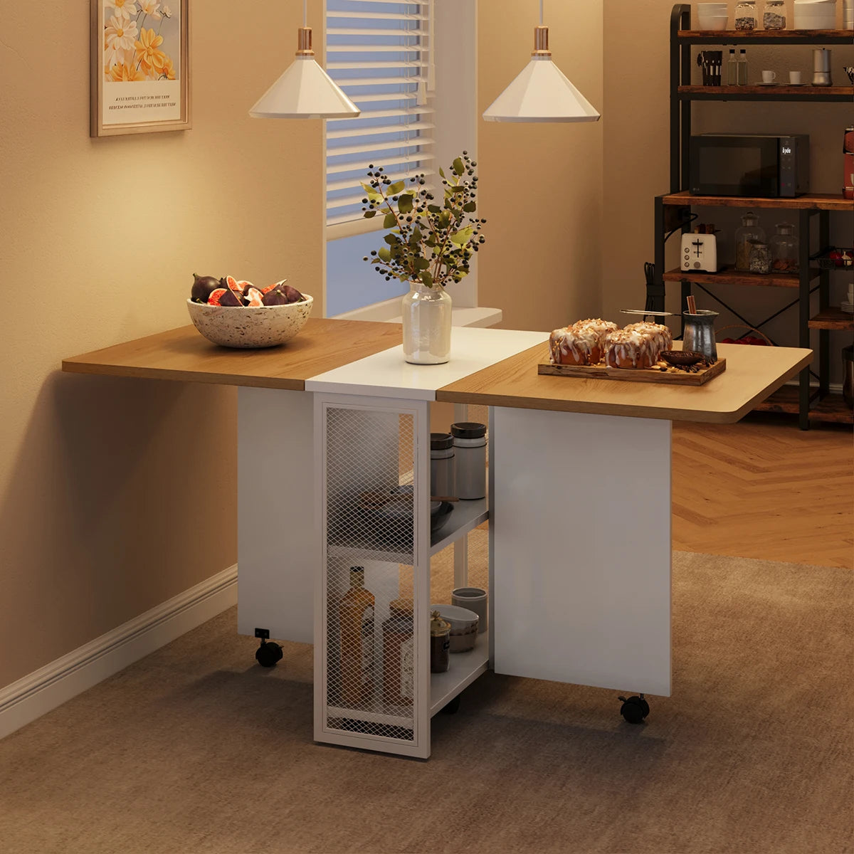 HiMISS Foldable Rolling Computer Desk With Storage Cabinet And Wheels