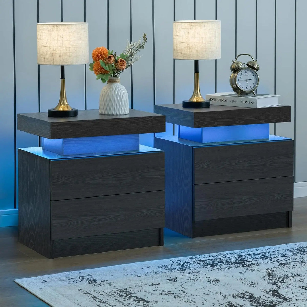 Cubehom Nightstand Set Of 2 With LED Drawers And Lighting
