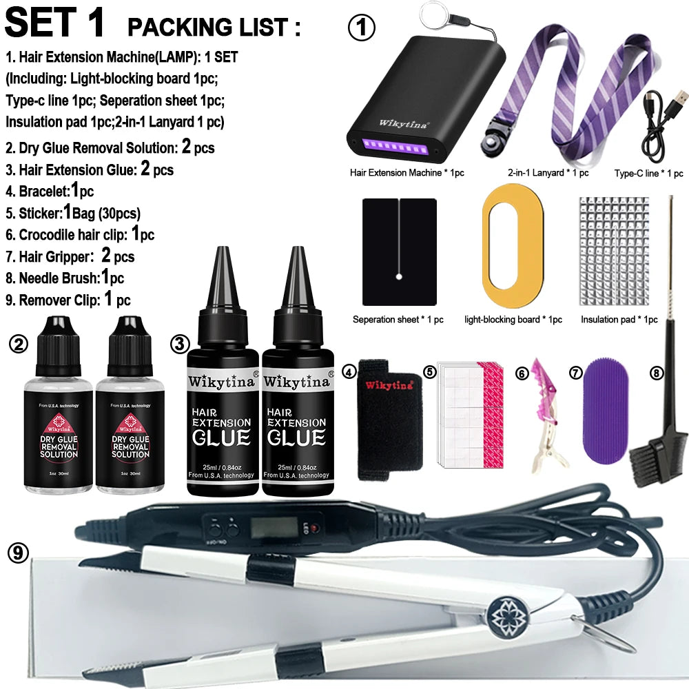 Professional Hair Extensions Kit Salon with UV Light Glue and V Light Tools for Effortless and Long Lasting Extensions