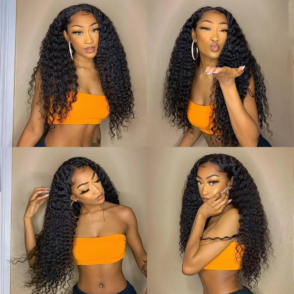 QZOQZO Brazilian Deep Wave Lace Front Wig With Human Hair
