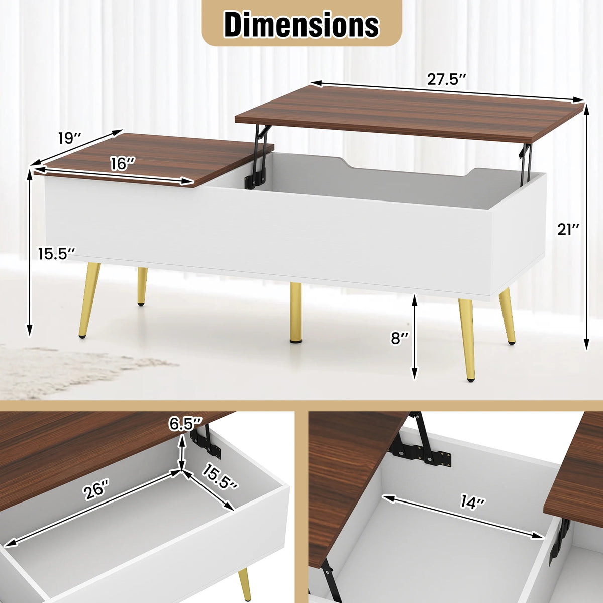 HOMASIS Lift Top Coffee Table With Split Top And Hidden Compartments