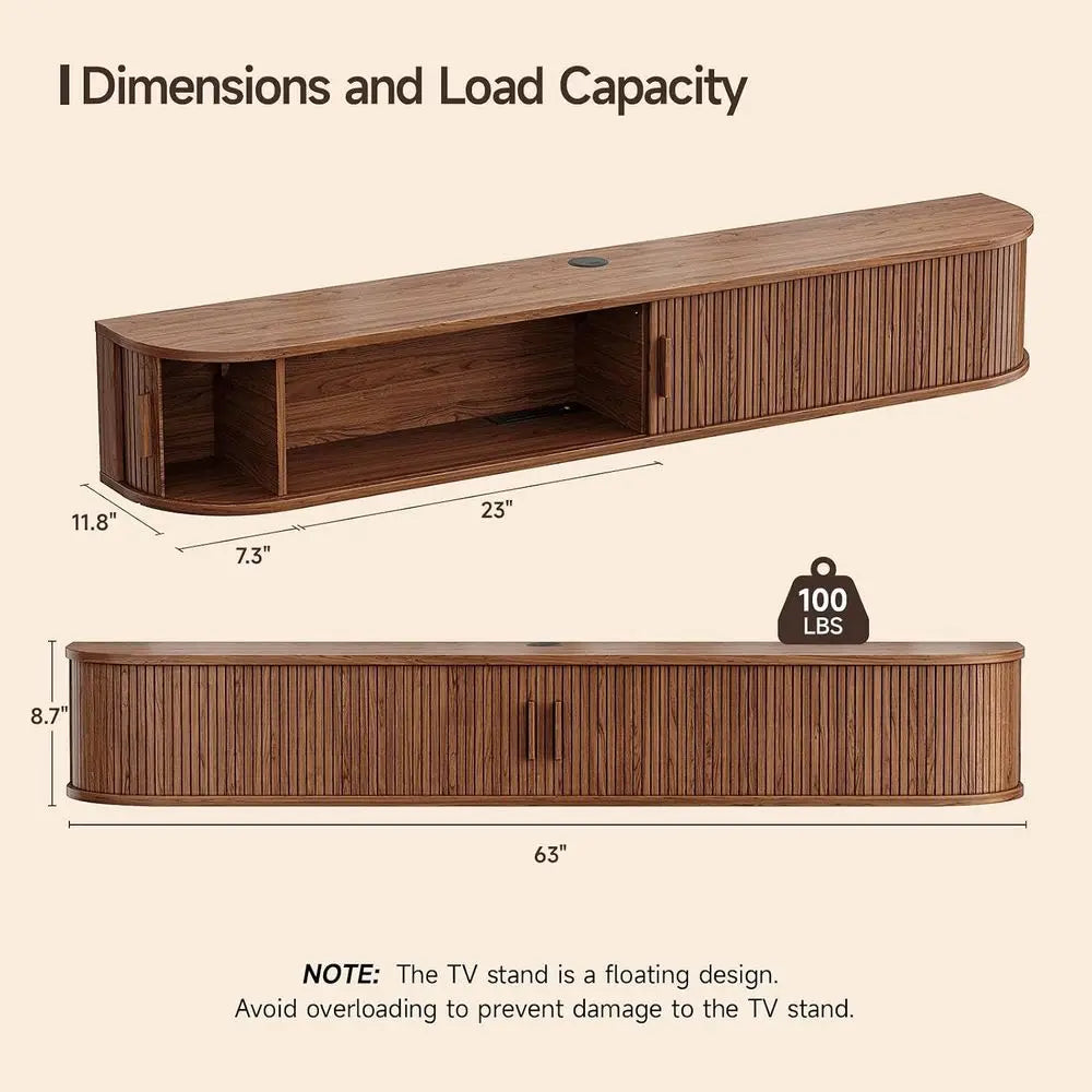 Floating TV Stand With Power Outlet And Remote LED Lighting