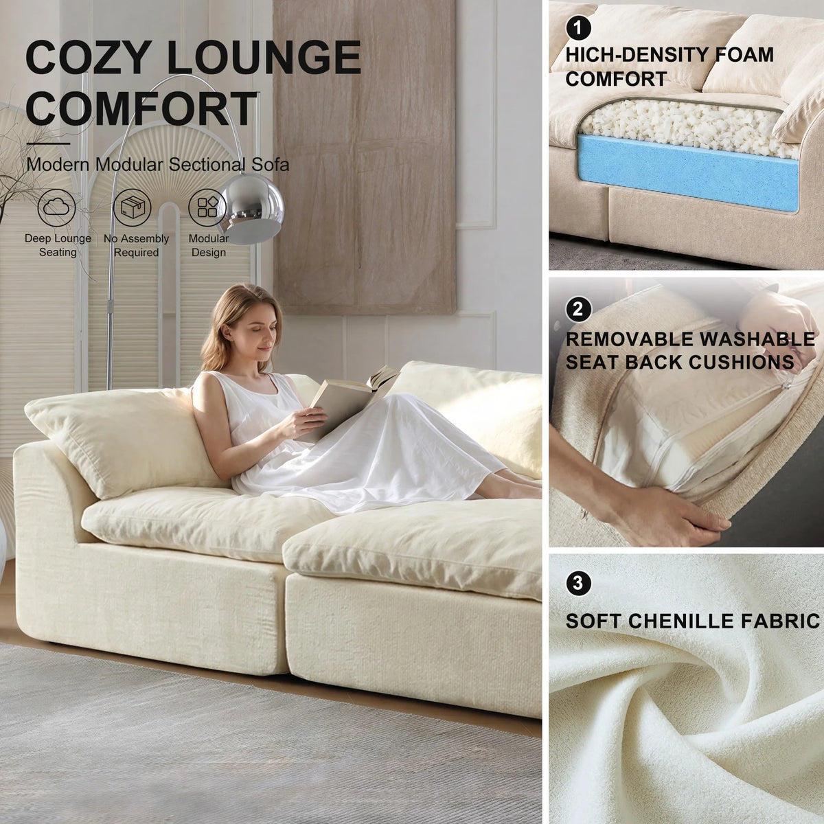 Yeflixvrau Modern Modular Sectional Sofa With Deep Seat Cushions