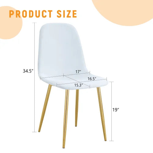 Set of 4 White Linen Fabric Dining Chairs: Integral Metal Leg Architecture, Fits Various Interior Decoration Styles