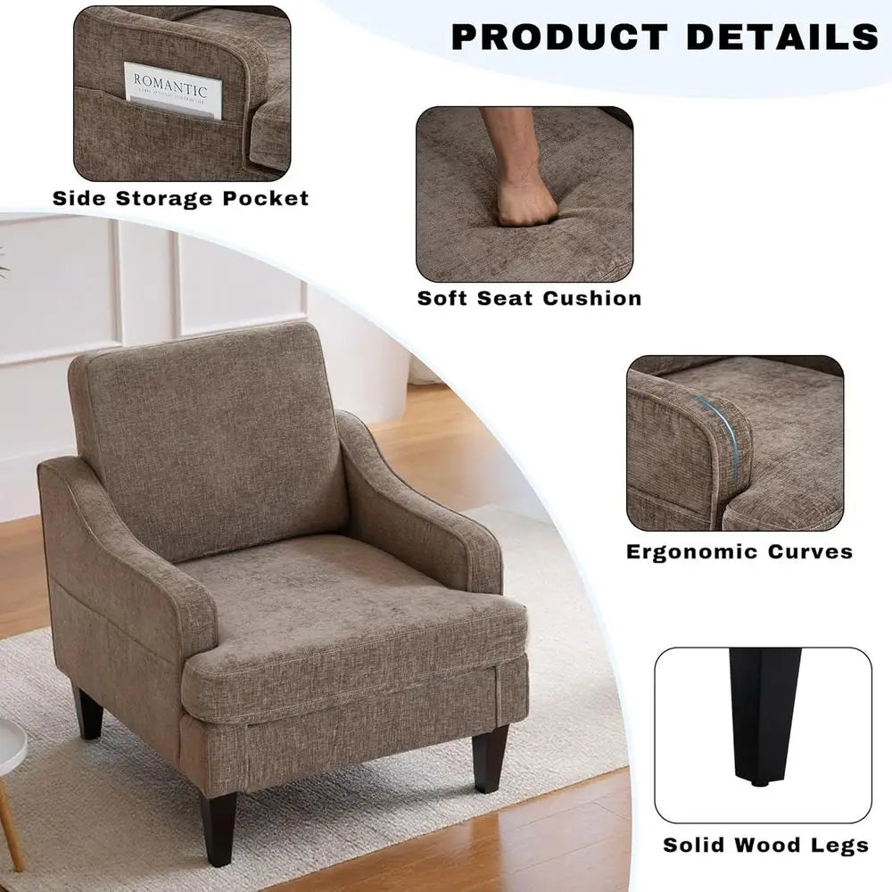 Accent Chair or Living Room,-Century Arm Chair Chenille abric Living Room Chairs,Upholstered Reading Chair or Bedroom,Single Soa