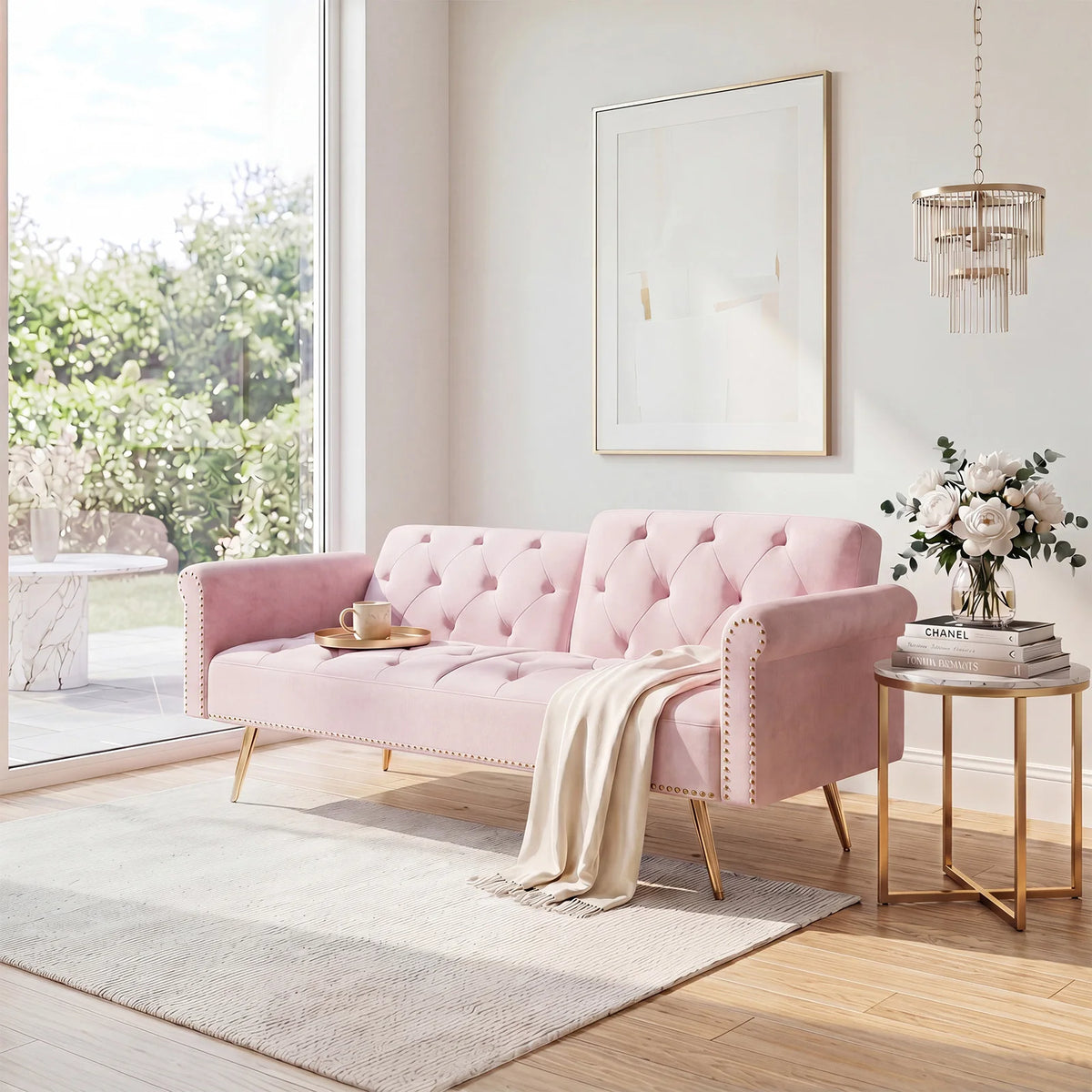 Modern Velvet Convertible Sofa Bed With Comfortable Matching Cushions