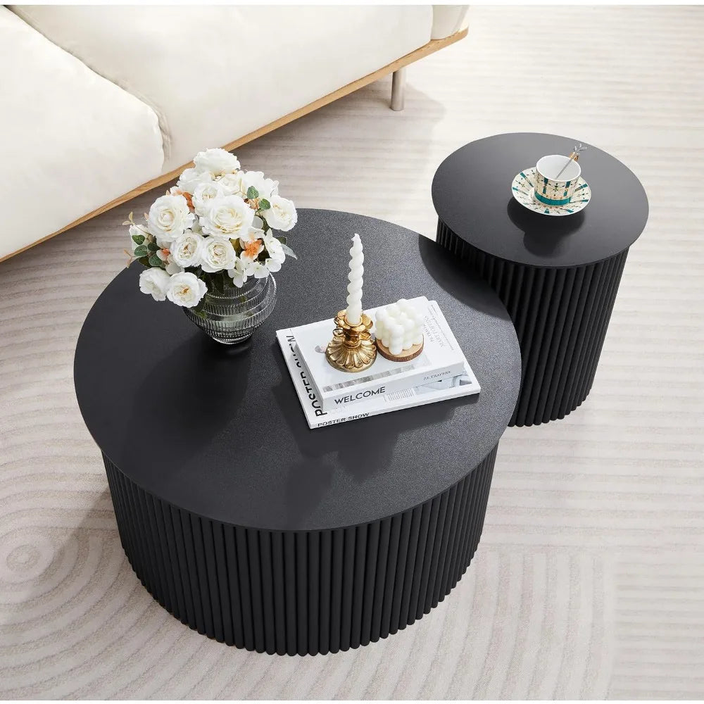 Mid Century Modern Round Nesting Coffee Table Set Living Room