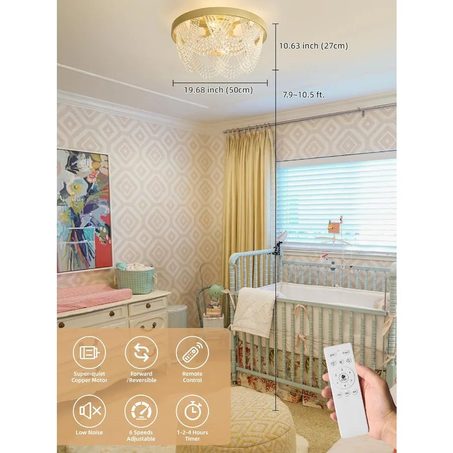 20 Inch Boho Ceiling Fan with Light Bohemian Ceiling Fans with Lights Remote Control Enclosed Caged with 6 Speeds for Bedroom N