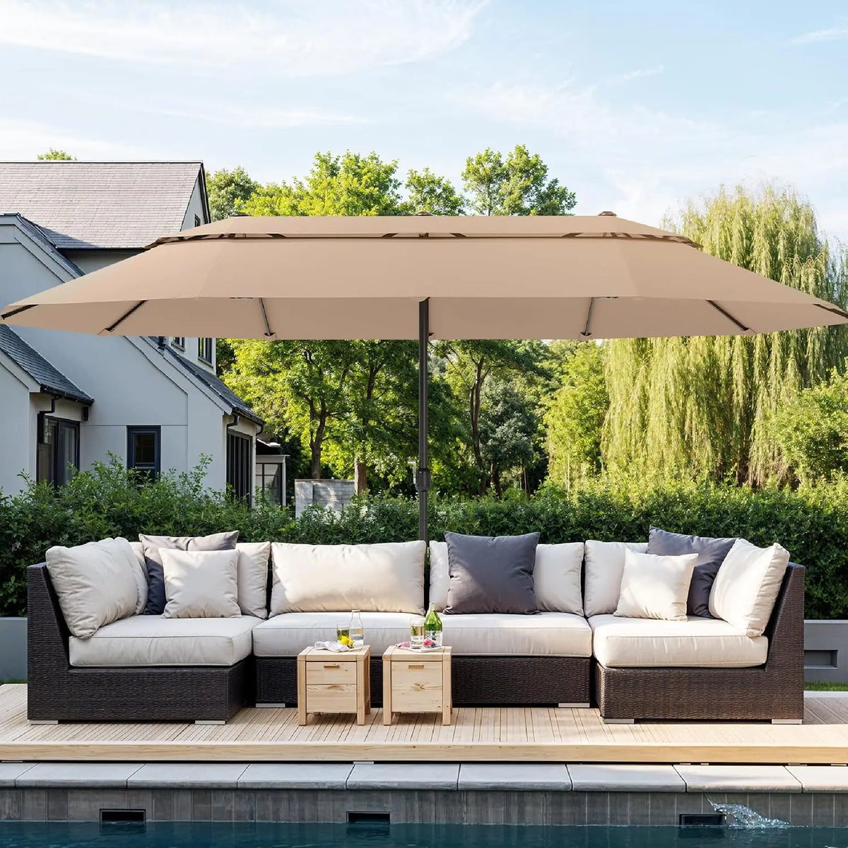 Rectangular Market Patio Umbrella Stainless Steel Frame Heavy Duty Base Included