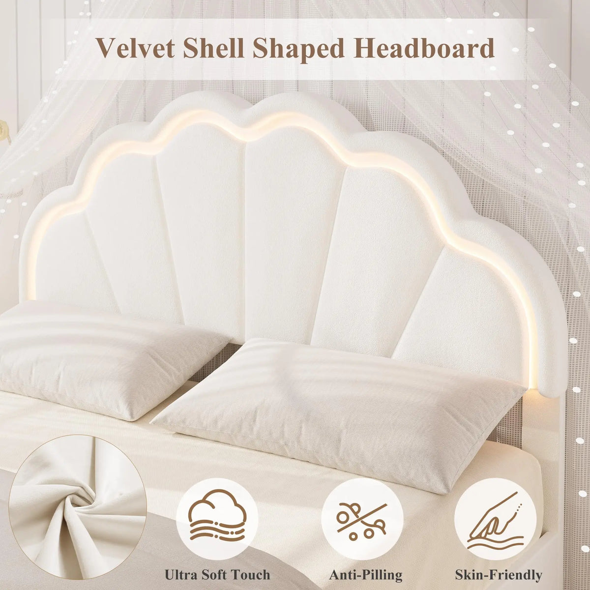 HiMISS LED Upholstered Bed Frame With Velvet Shell Headboard