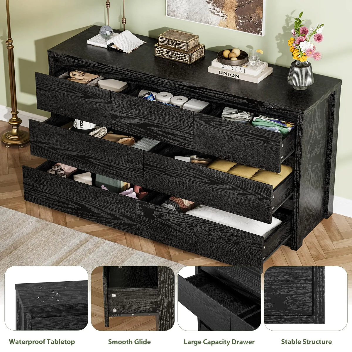 GAOMON Modern 7 Drawer Wooden Dresser With Spacious Storage