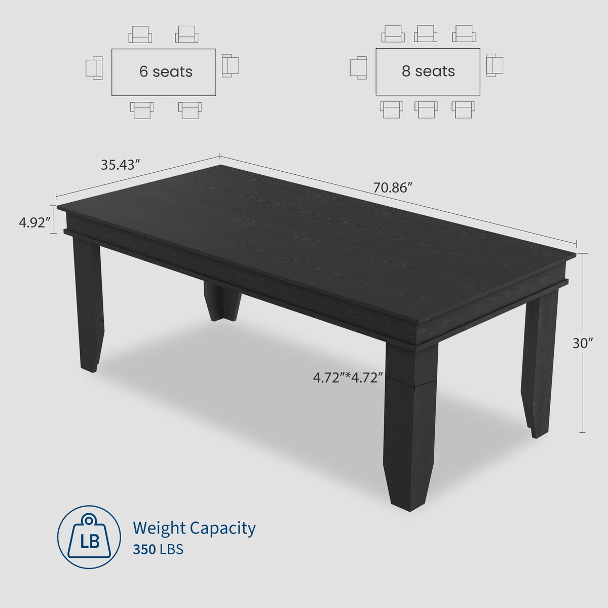 Farmhouse Rectangular Wood Dining Table With Sturdy Frame