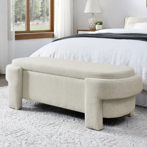 Linen Fabric Upholstered Bench with Large Storage Space for the Living Room, Entryway and Bedroom,Beige