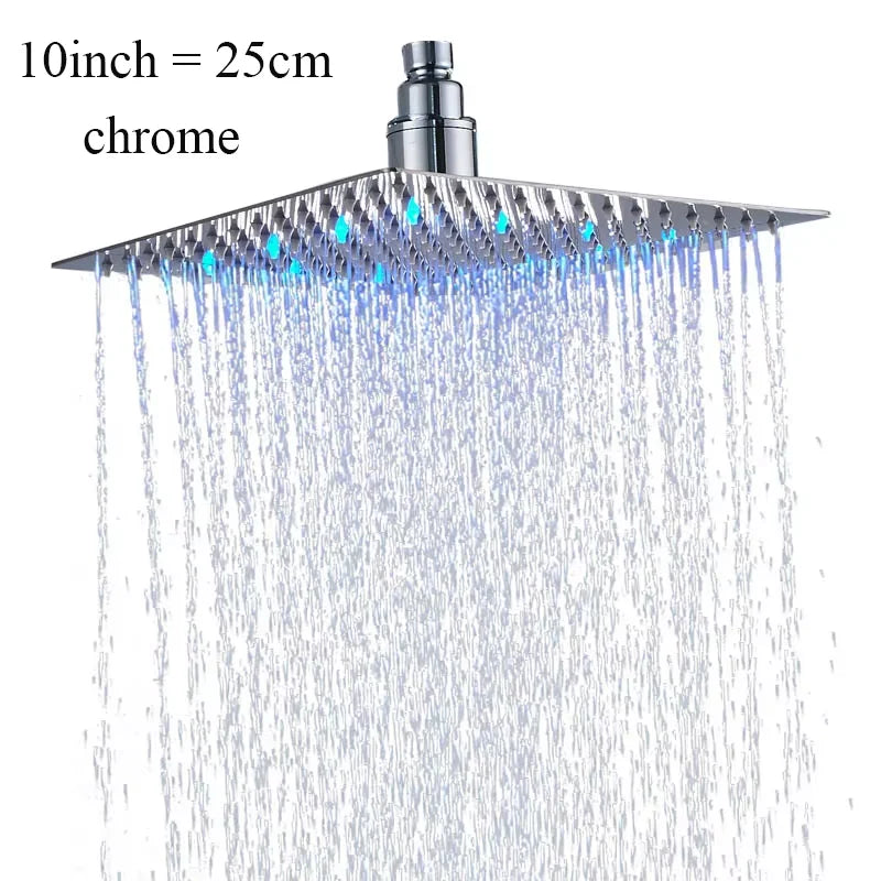 FMHJFISD LED Stainless Steel Rainfall Shower Head Water Saving
