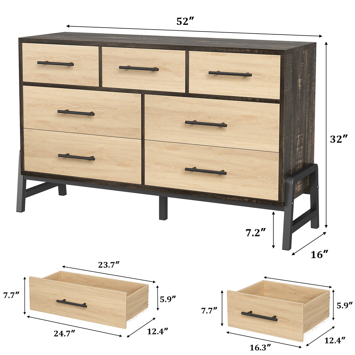 Freestanding Seven Drawer Dresser With Storage And Anti Tip Protection