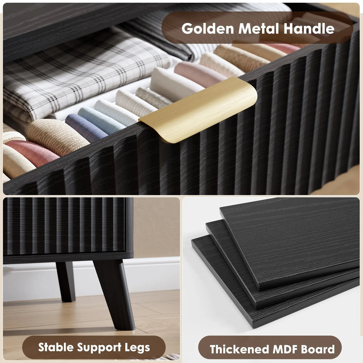 Modern Fluted Five Drawer Dresser With Deep Storage Cabinet