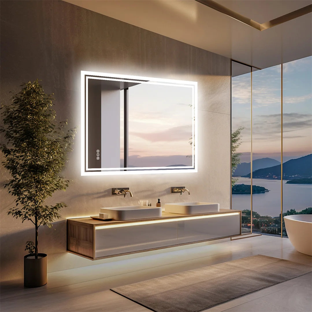 LUVODI Illuminate LED Backlit Frameless Dimmable Bathroom Mirror With Anti Fog