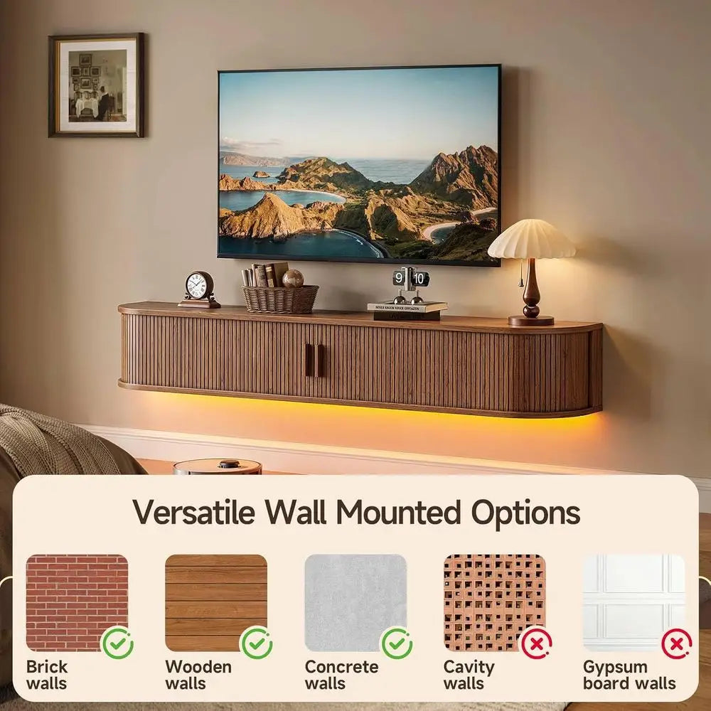 Floating TV Stand With Power Outlet And Remote LED Lighting