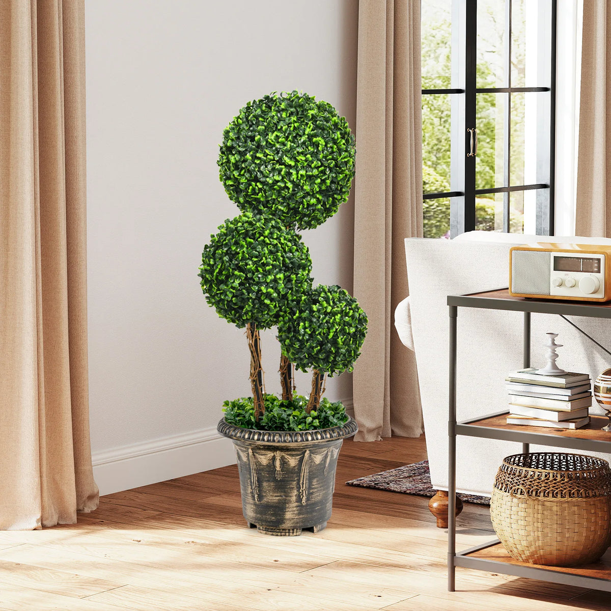 30' ' Artificial Topiary Triple Ball Tree Indoor Outdoor UV Resistant