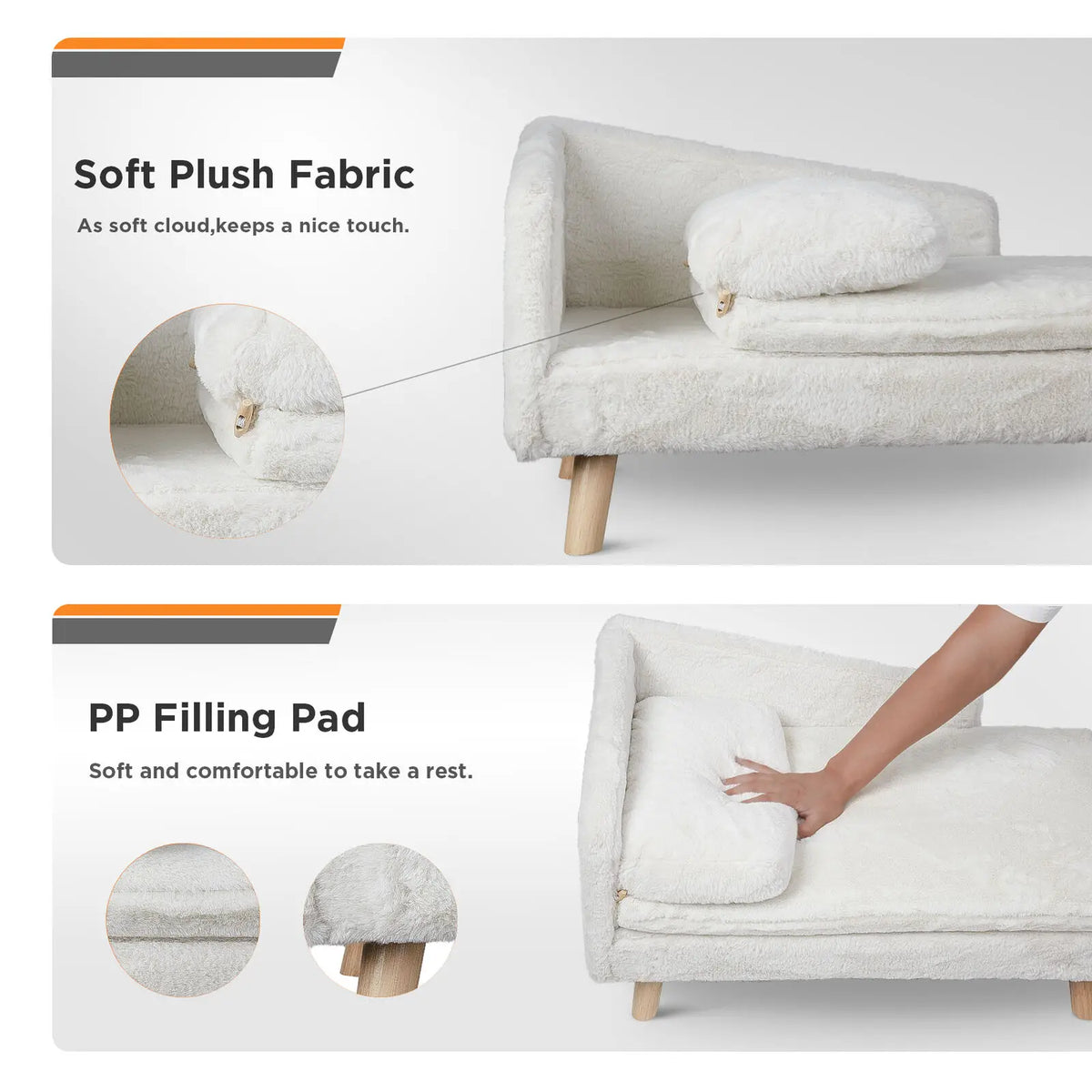 Solid Wood Elevated Pet Bed Plush Sofa Dogs Cats Indoor